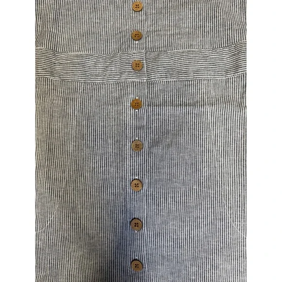 Sustainable Hemp Tencel Dress Fair Trade Coastal Stripe Button Front Pockets L - Picture 11 of 11